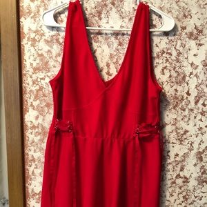 Dress, Sleeveless, Red, Belt/Waist Design, Large